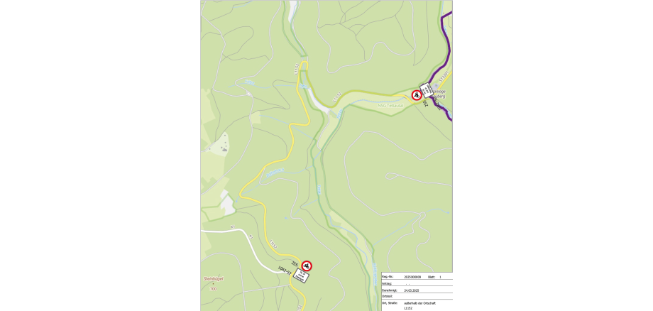 Übersicht zum Teilbereich des Motorrad-Fahrverbots auf der L 1152 Übersicht zum Teilbereich des Motorrad-Fahrverbots auf der L 1152